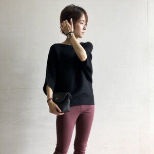 Uniqlo 3D Knit Cotton Dolman 3/4-Sleeve Sweater, Black, Small